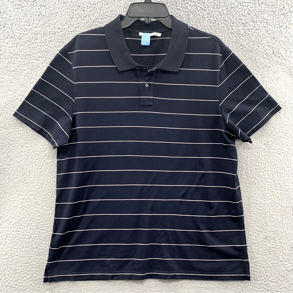 Vince Men’s L Classic Polo Shirt Black White Short Sleeve Stripe Cotton Collared - Picture 1 of 12